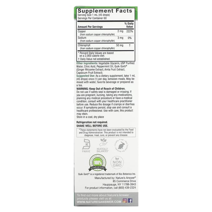 Nature'S Answer, Geconcentreerde Chlorofyl Vloeibare Druppels, 50mg, 60ml(2 fl oz)