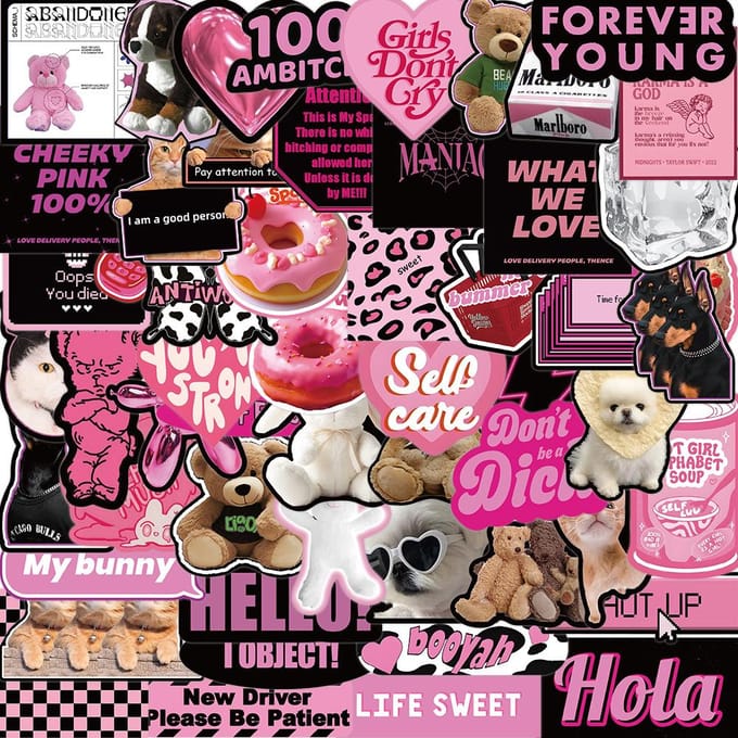 55 stuks roze inkt Engelse graffiti stickers gepersonaliseerde decoratie roze