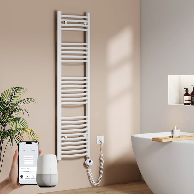 EMKE Elektrische Handdoekradiator - Slimme Bediening - APP Week Timer - 140x40cm - 500W - Glans Wit