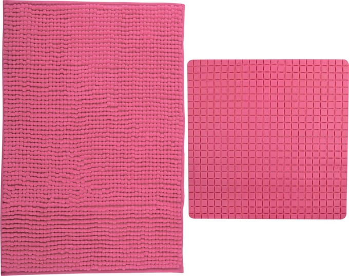 MSV Douche anti-slip mat en droogloop mat - Sevilla badkamer set - rubber/microvezel - fuchsia roze