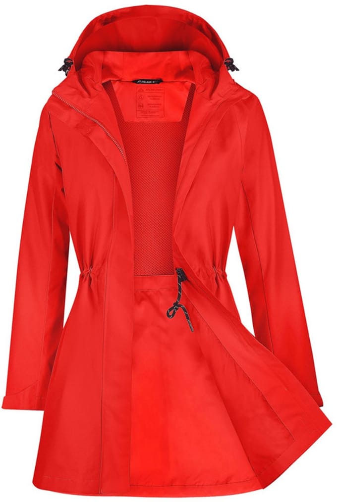 Daity Regenjas dames trenchcoat | lange waterdichte softshell jas met capuchon - Maat M