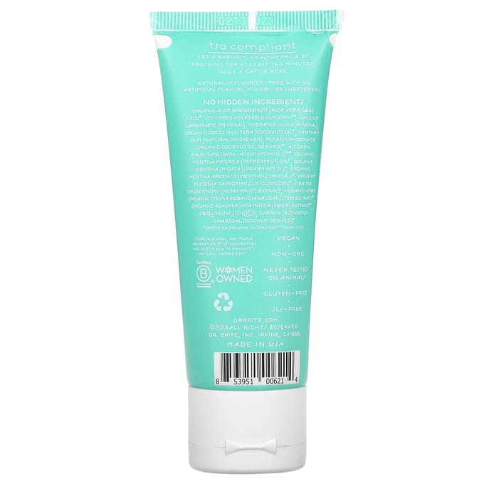 Dr. Brite, Natuurlijke Actieve Kool Whitening Tandpasta, Munt, 56,7G(2 oz) white