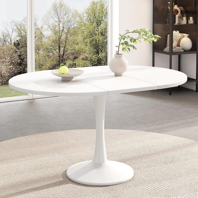 Uittrekbare Eettafel - Ovale Tafel - Ruimte Besparen - Modern Wit Design - 100-140 cm - Wit