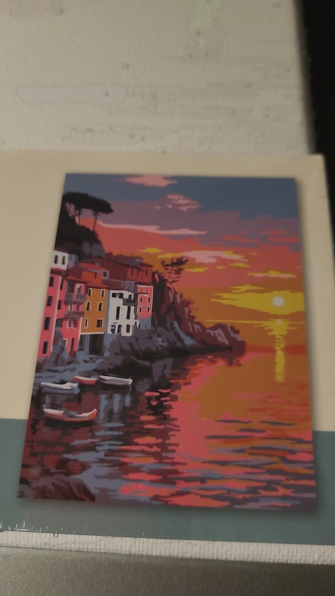 Schilderen op nummer- Dorpje aan het water-Opgespannen canvasdoek 30×40 cm