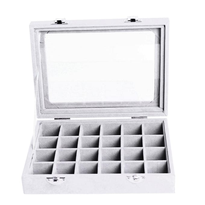 24 roosters vitrine glazen top sieraden doos organisator opslagcontainer grijs