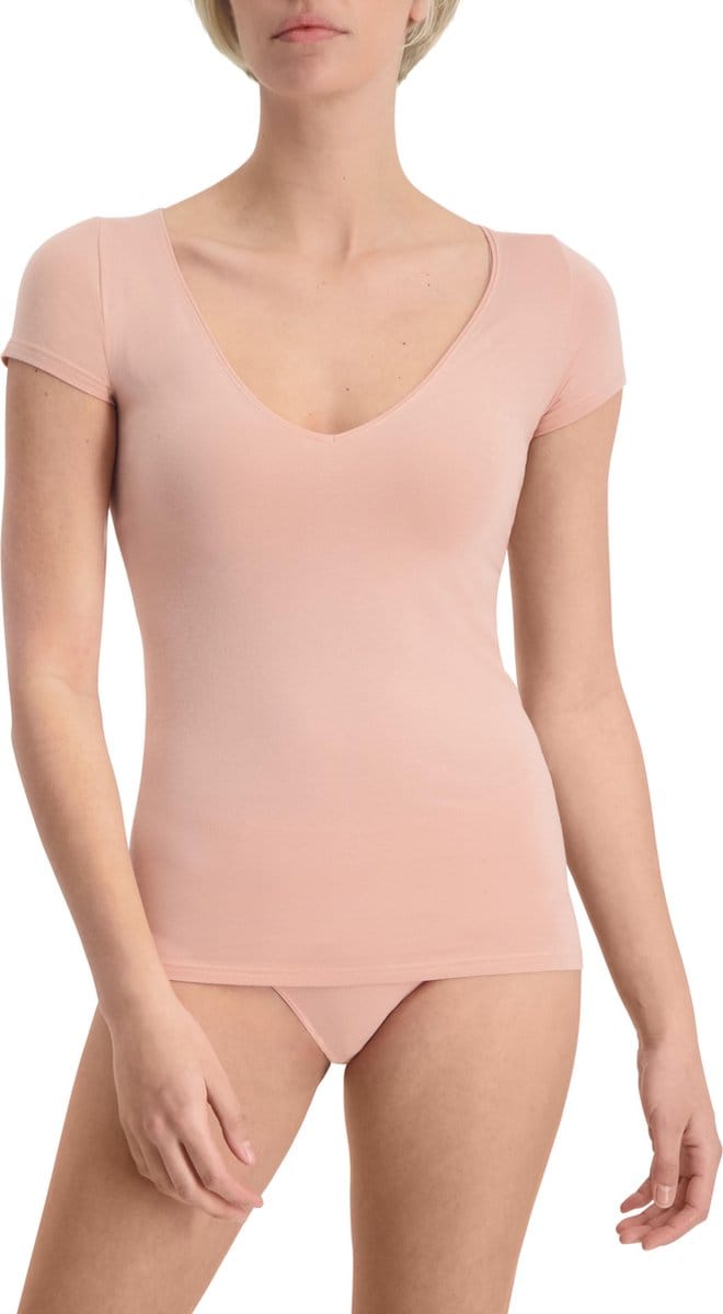 Noshirt Short Sleeve - Lite Cotton - Dames Ondershirt - Deep V - Invisible Rose - Maat M