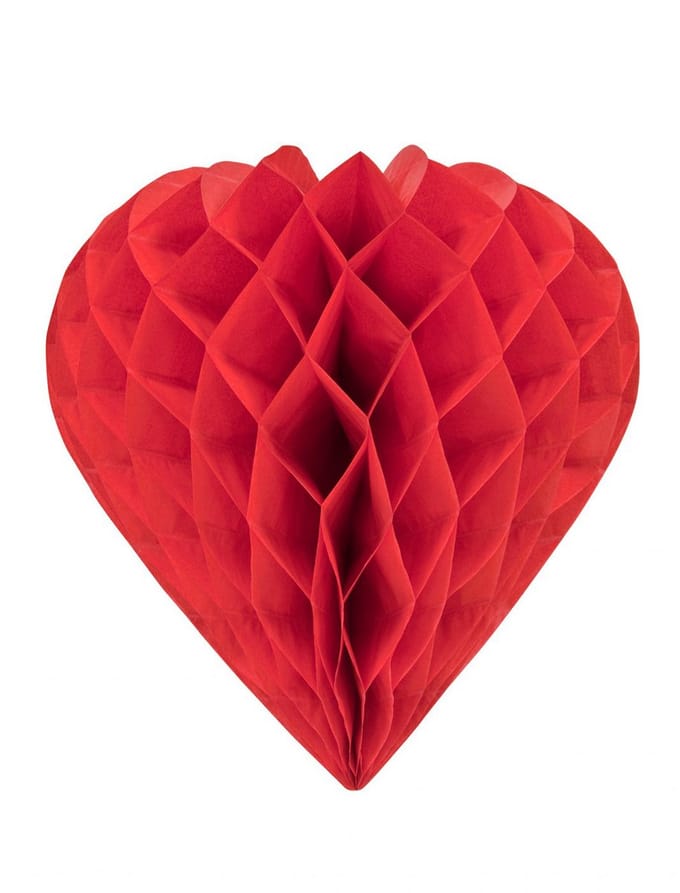 HOBI - Rood honingraat papier hart 30 cm ophangdecoratie
