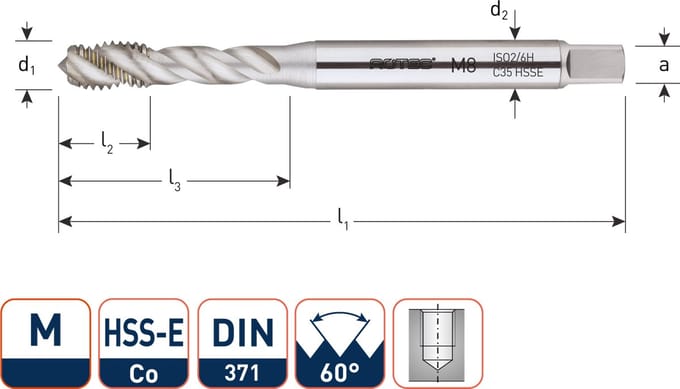 HSSE OPTI M.Tap DIN 371-C/35°M 3 x 0,5 - 320.0300C