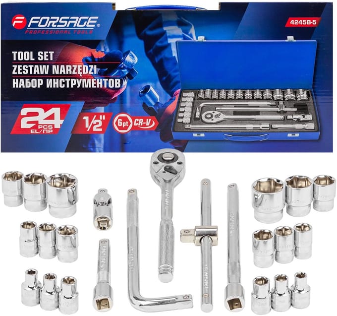 24-delige Doppenset met Ratel 1/2" - Chrome Vanadium