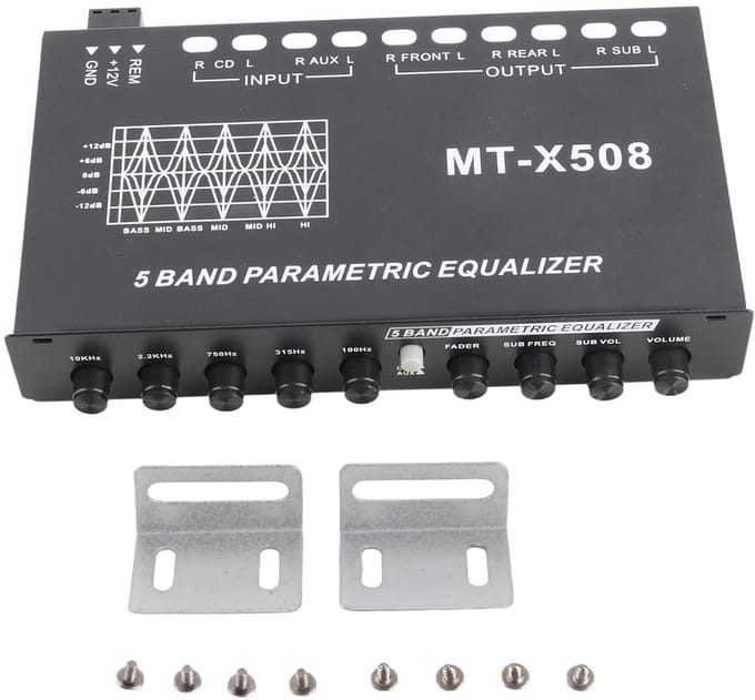 Auto Equalizer - Geluidsafstemming - Auto Audio Verbeteren - 5 Bands Instelbaar - 19x12x3cm - Zwart