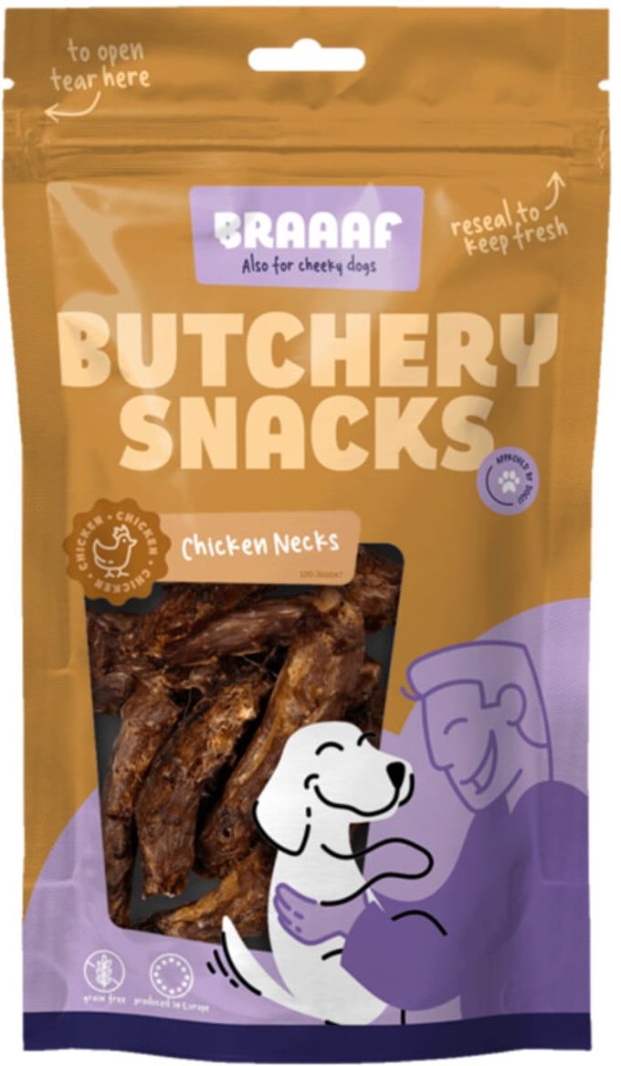 Braaaf Hondensnack Butchery Chicken Necks - 10 x 125 gr - Voordeelverpakking