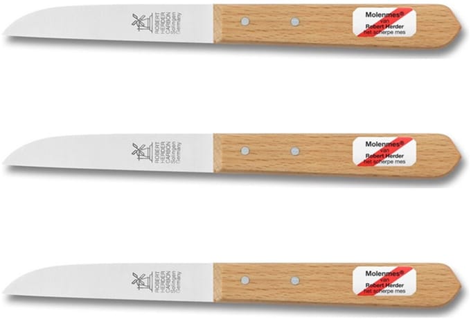 Robert Herder Molenmes – Schilmesje – Recht Lemmet 85 mm – Carbonstaal – Lang Heft – Beukenhout – 3 Stuks