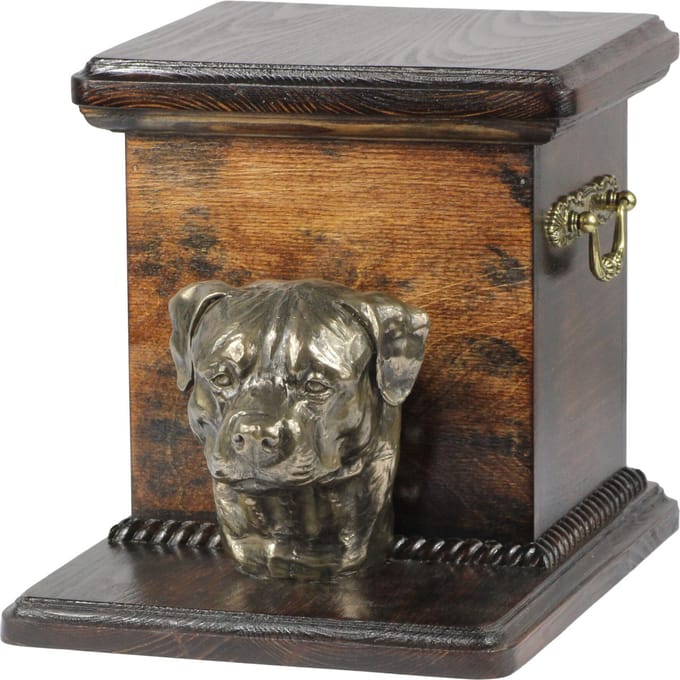 Elegante urn voor Rottweiler as met hondenbuste