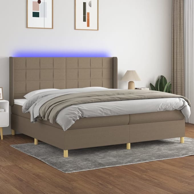vidaXL - Boxspring - met - matras - en - LED - stof - taupe - 200x200 - cm
