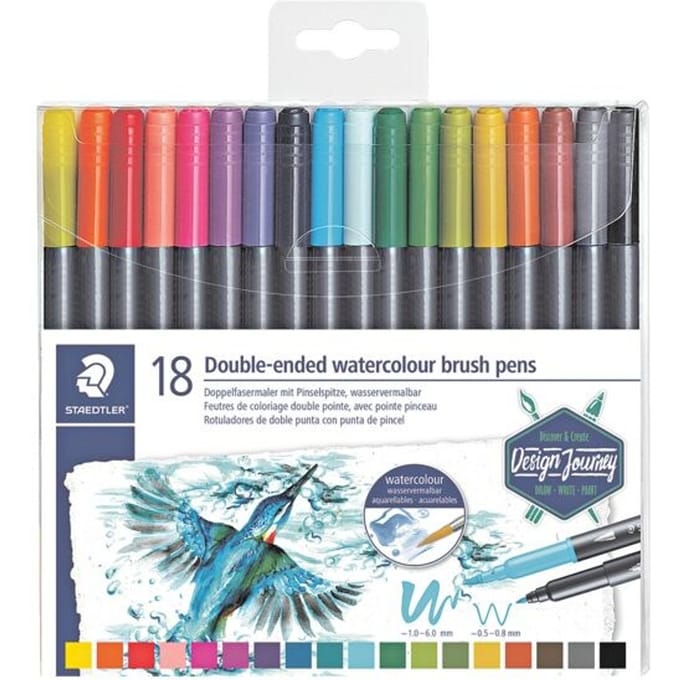 STAEDTLER Design Journey - Dubbele Brush pen met penseelpunt - set 18 st