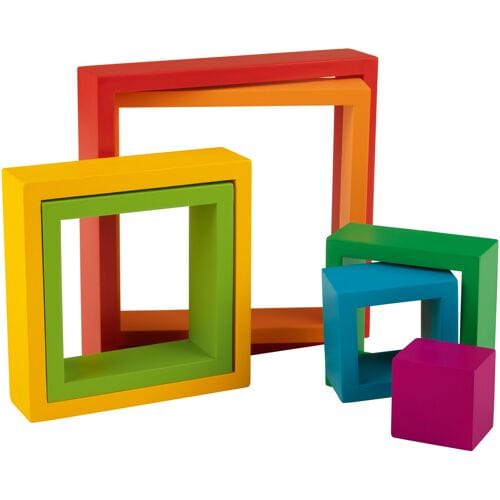 PLAYTIVE Houten Montessori vormen (Regenboog stapelvierkantjes)