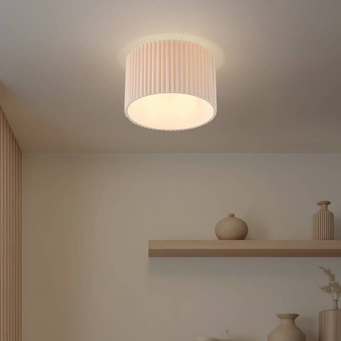 Lindby - plafondlamp - 1licht - Linnen, metaal - H: 30.5 cm - E27 - crèmekleurig