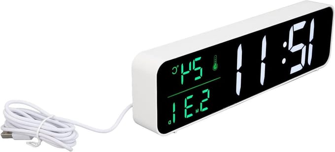 LED Muziekwekker - Digitale Wekker - Wakker Worden - Groot Scherm - 5V 1A - Wit