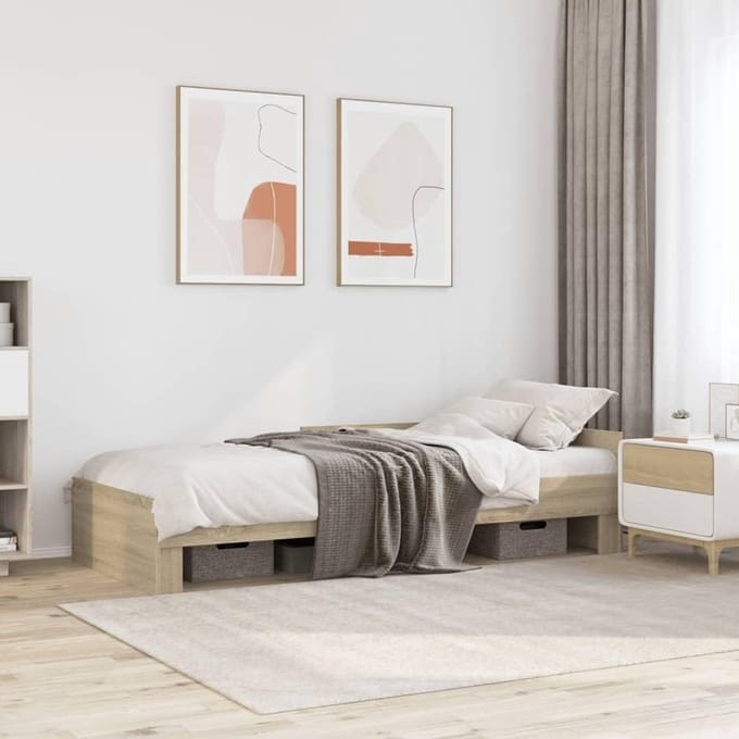 Bedframe 90x190 cm van Sonoma eikenhout - Enkele Houten Bedden