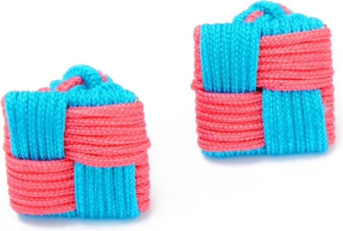 Manchetknopen - Zijden Knoop Vierkant met Blauw en Roze