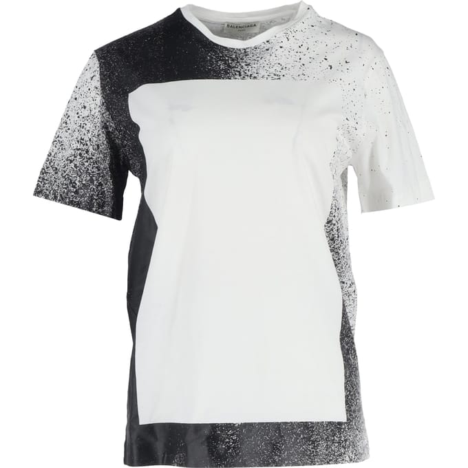 Balenciaga Splash-Effect Crewneck T-Shirt in Zwart en Wit Katoen