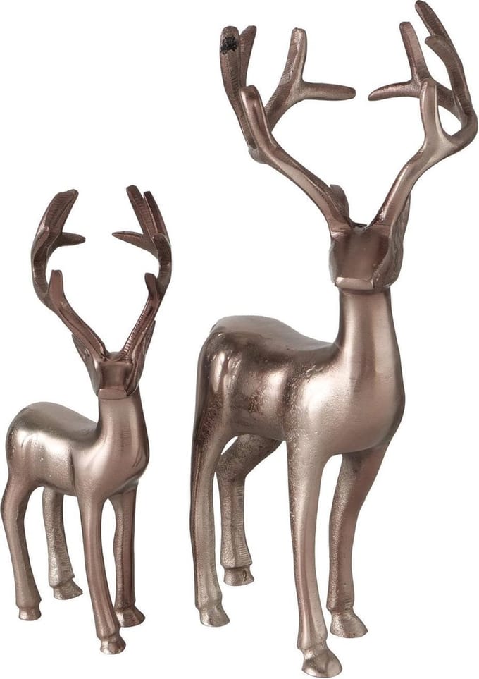 Hert - Beeld- 2 set - Winter - 34cm - Koper - Aluminium.
