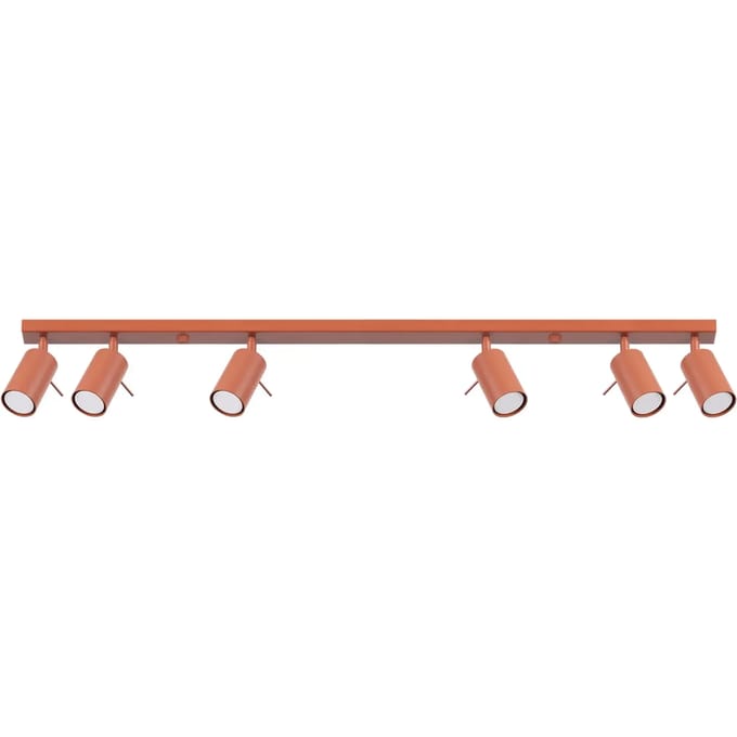 Plafondlamp RING 6L met 6 verstelbare spots in lijn - Sollux Lighting - IP20 - Okerrood staal behuizing - 117 x 6 x 17 cm - 6 x GU10 LED, exclusief lichtbron - 6 x 10 W - Moderne plafondlamp voor hal, gang en keuken