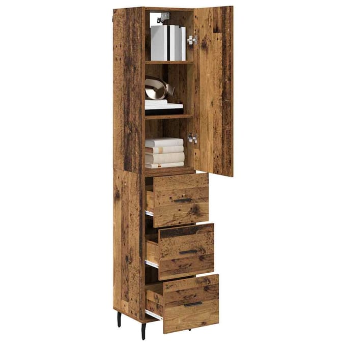 vidaXL - Highboard - Oud - Hout - 34,5 - x - 34 - x - 180 - cm - Bewerkt - hout