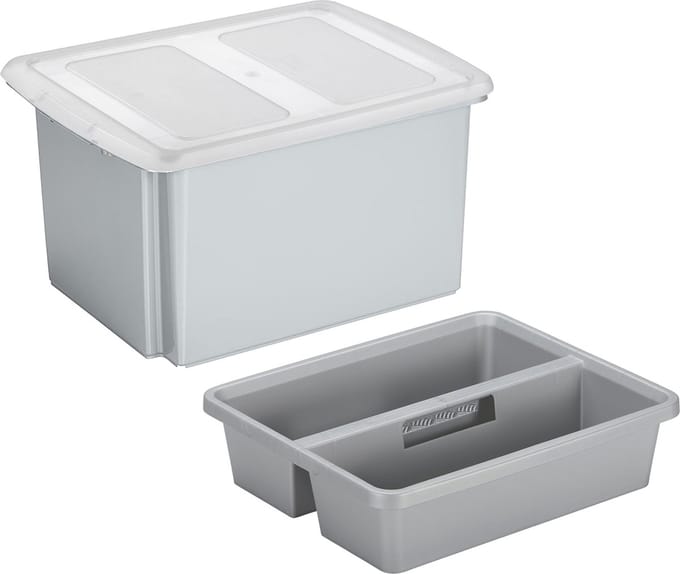Sunware Opslagbox met deksel en organiser - 32 liter - lichtgrijs