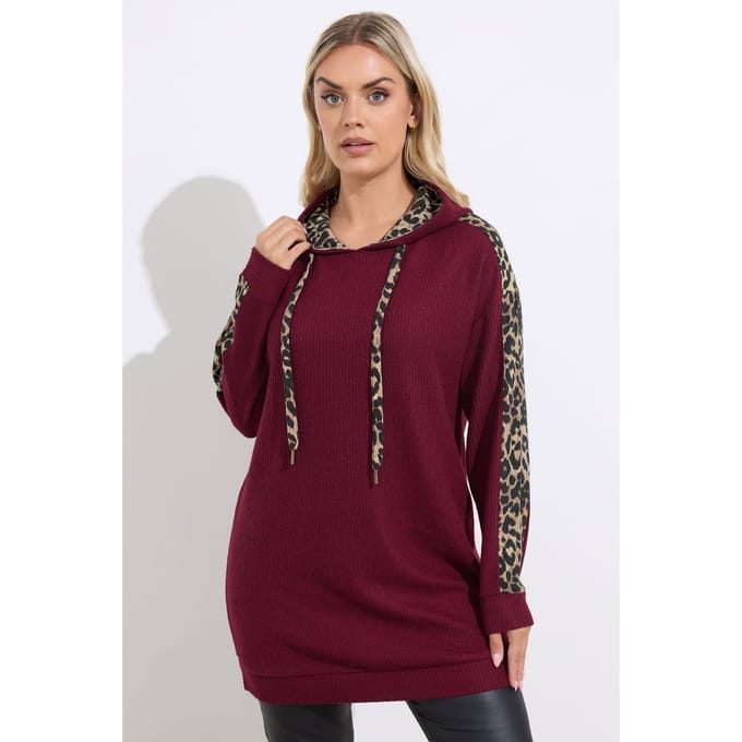 Yours Bordeauxrode Luipaardprint Hoodie Size 54-56