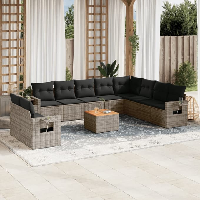 vidaXL - 11-delige - Loungeset - met - kussens - poly - rattan - grijs