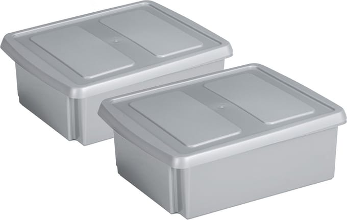 Sunware set van 2x opslagboxen kunststof 17 liter lichtgrijs 45 x 36 x 14 cm met afsluitbare deksel