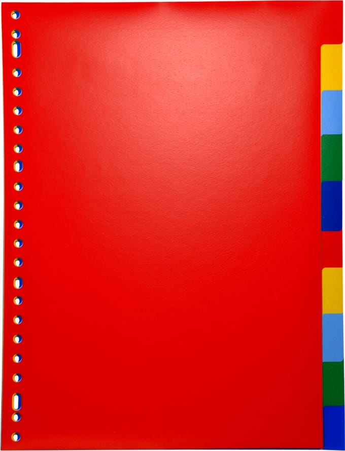 DULA Tabbladen gekleurd plastic - 10 tabs - A4 - 23 gaten - 5 kleuren - PP
