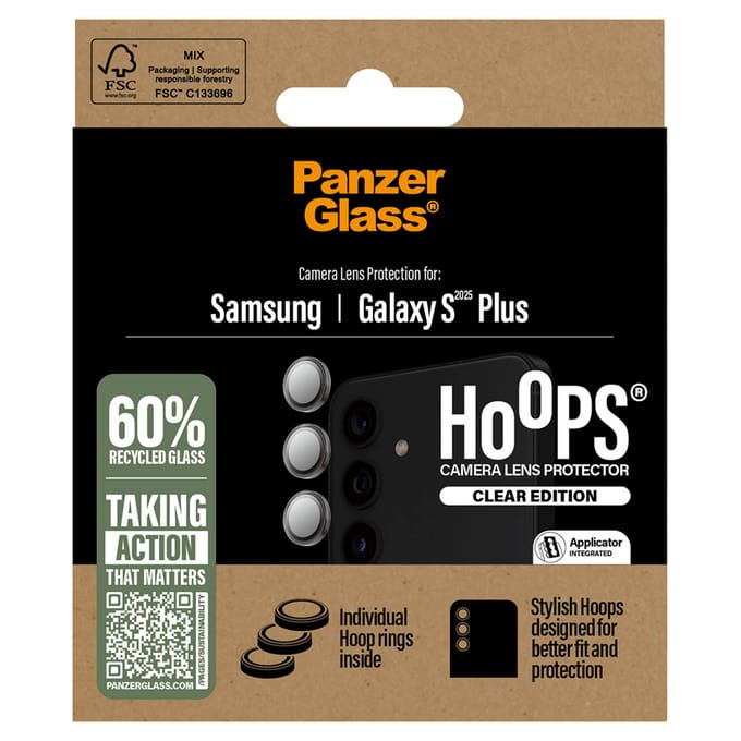 PanzerGlass Screenprotector geschikt voor Samsung Galaxy S25 Plus Glazen | PanzerGlass Hoops Camera Lens Protector - Case Friendly