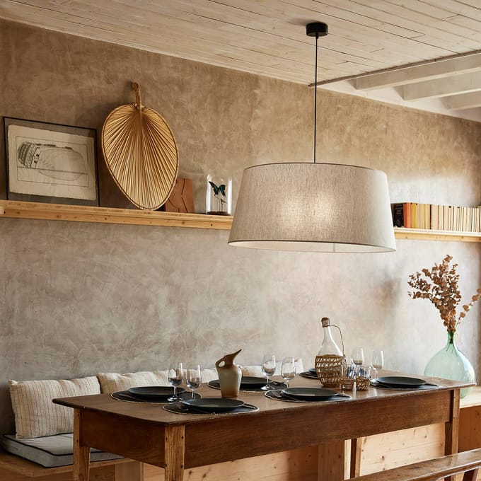 COREP Hanglamp Tambour, pyla, Ø 78 cm, linnen/katoen