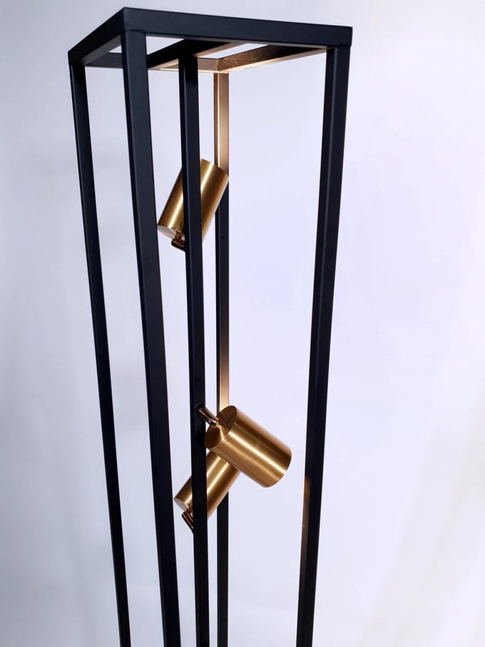 Vloerlamp - 4 Gu10 spotjes - goud / mat zwart - 166cm