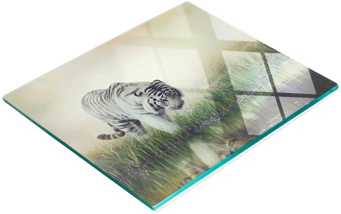 Multifunctionele decoratieve glazen snijplank voor de keuken, witte tijgerprint, 60x52 cm