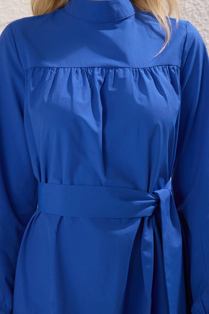 Dames blauwe rechte lange casual/dagelijkse relaxte hijabjurk