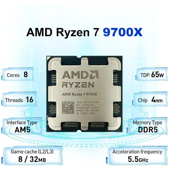 AMD Ryzen 7 9700X Boxed - Desktop processor - CPU - 8 Core - 16 Threads - 3,8GHz/5,5GHz - Socket AM5