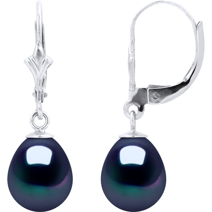 Oorbellen Dangle Kralen Freshwater 89mm Black Pears Wit Goud 18 Karaat