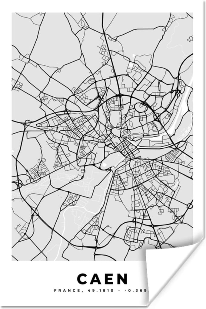Poster Frankrijk - Plattegrond - Kaart - Caen - Stadskaart - 80x120 cm