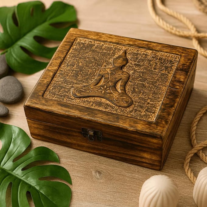 Grote houten bewaardoos 20 cm x15 cm x 7.5cm - Boeddha