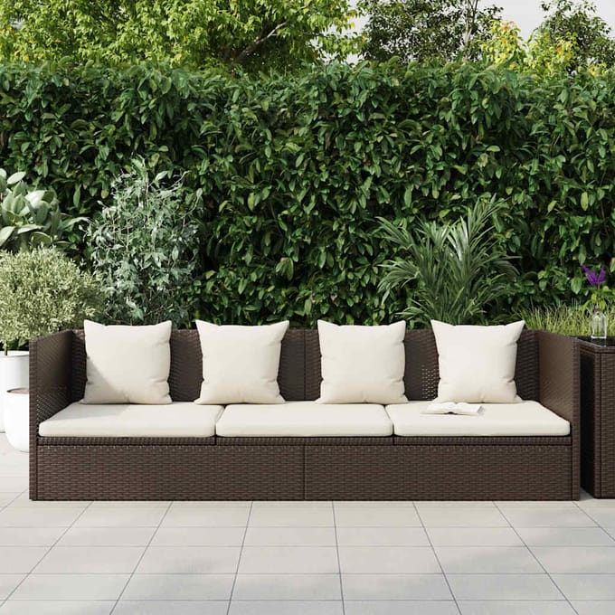 vidaXL - Tuinbed - met - kussens - poly - rattan - bruin
