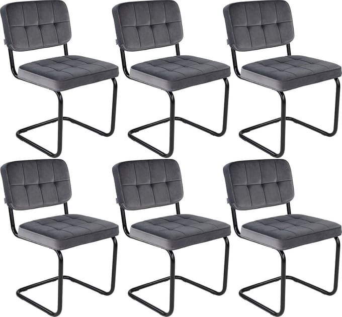 KICK® IVY Eetkamerstoelen – Set van 6 – Velvet – Buisframe – Donkergrijs