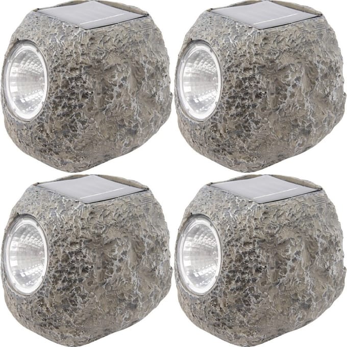 Lumineo Buiten spot solar verlichting - 4x - steen - LED - 10 x 12 cm