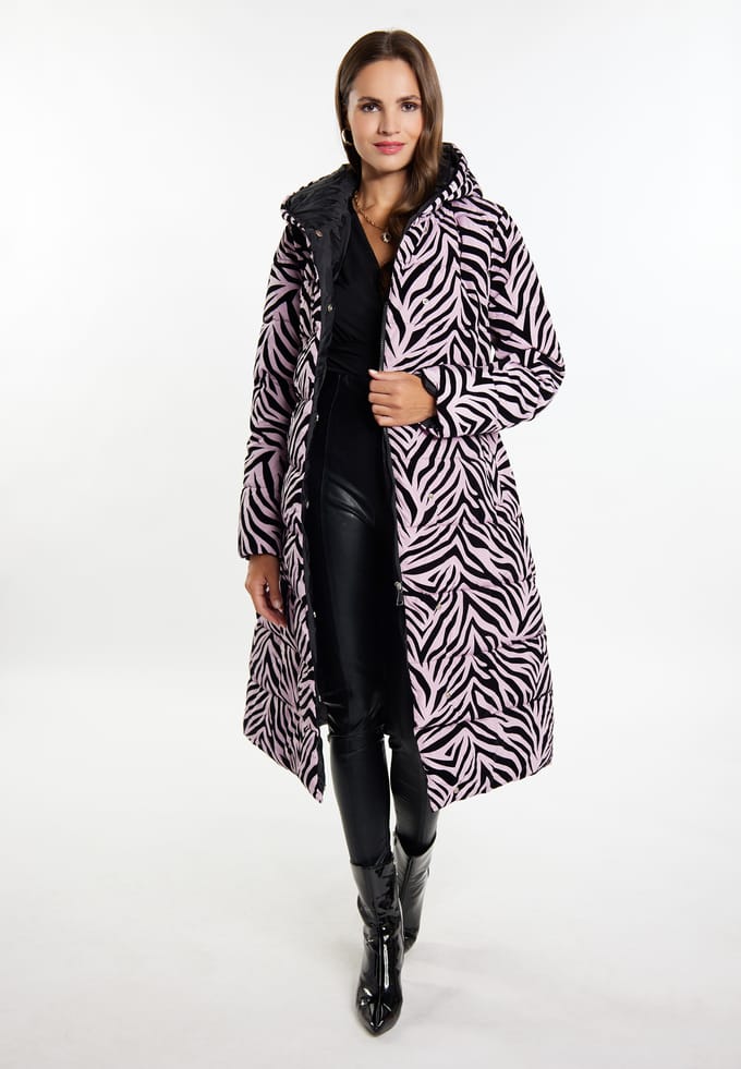 Faina Lange gewatteerde jas Dames Mauve zebra