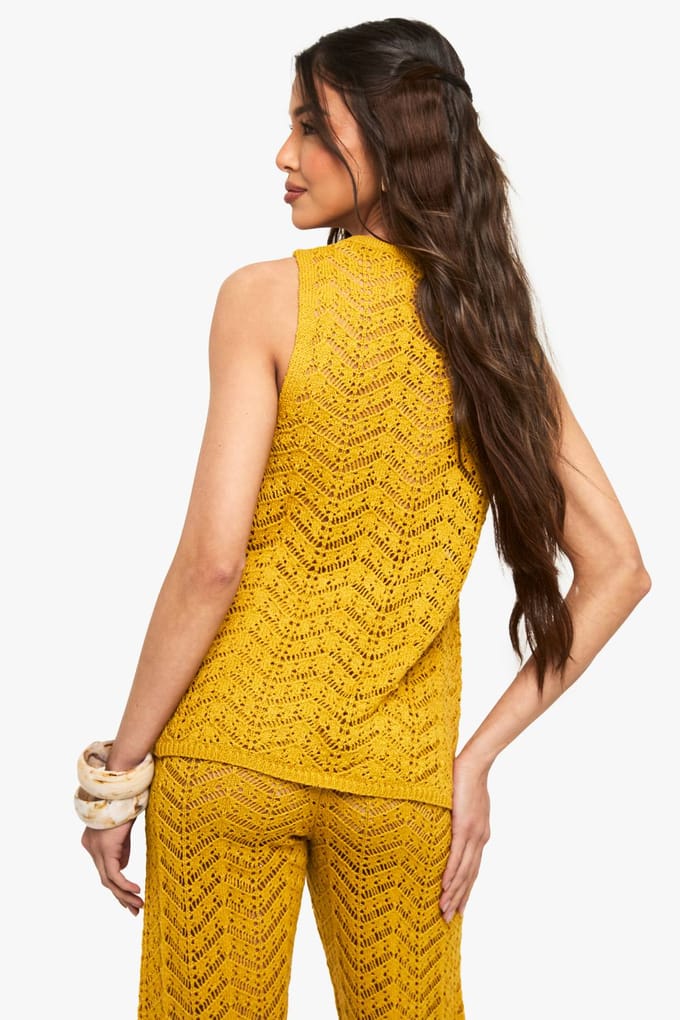 boohoo Dames Crochet Tie Waistcoat | Ochre | Maat: Small