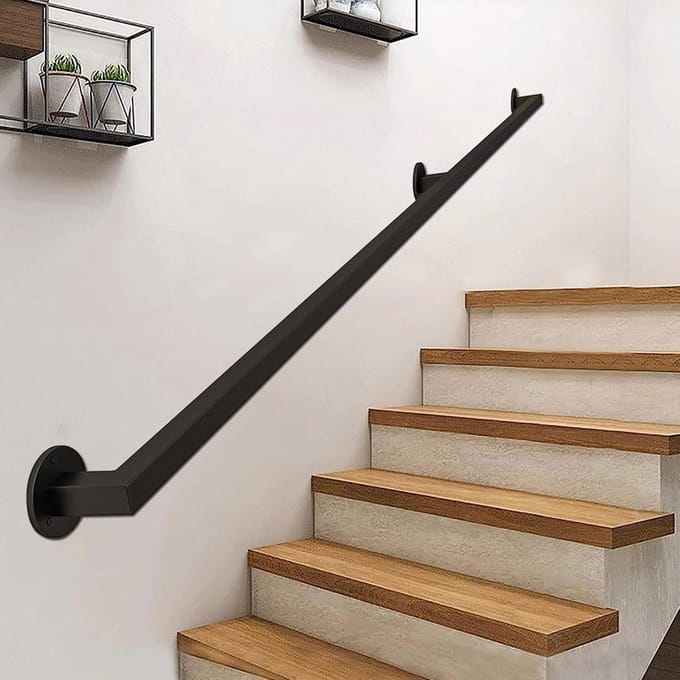 Muurleuning Binnentrap - Metalen Leuning - Veilige Trap - Complete Set - 540cm Lengte - Zwart