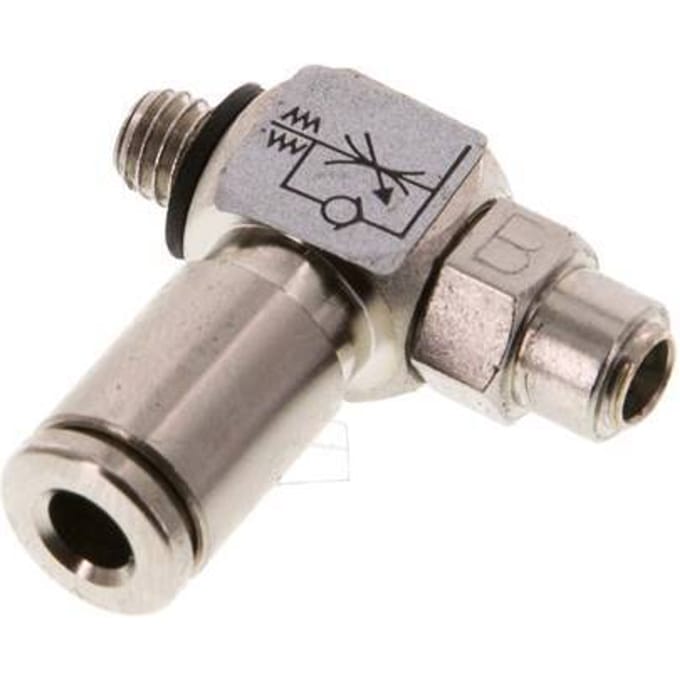 L-stuk Regelventiel 4 mm - M5 Regeling-Uit Messing Sleufschroef Banjo