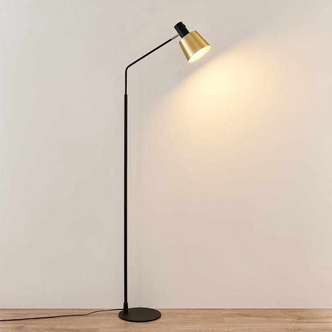 Lindby - vloerlamp - 1licht - Metaal - H: 143.5 cm - E27 - mat messing, mat zwart